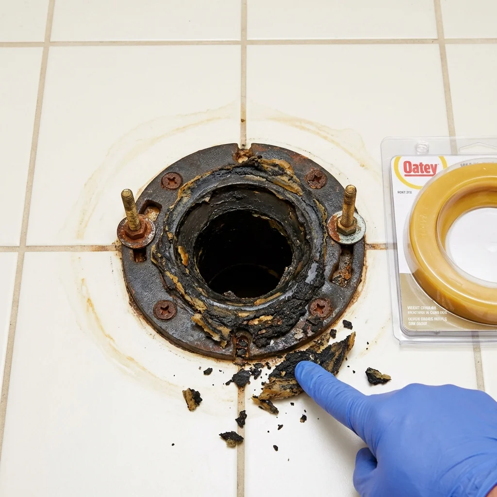 Failed wax ring showing water seepage at the base of a toilet in a Essex Fells, NJ home