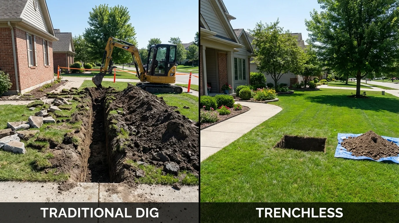 Trenchless sewer repair with minimal yard damage versus traditional excavation in Essex Fells, NJ
